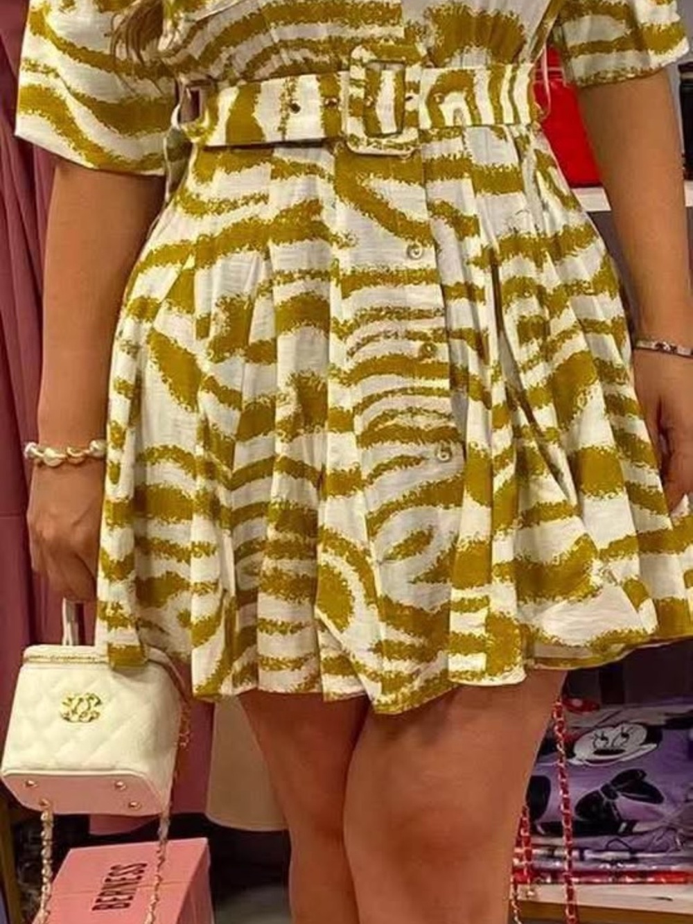 Olive Zebra Print Button-Front Skirt with Belt